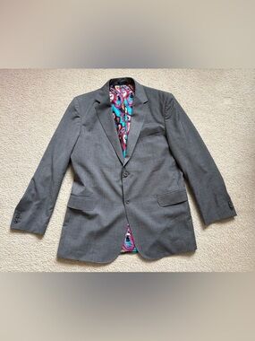 Bonobos Limited Edition grey suit blazer Marzotto wool silk paisley interior 44L